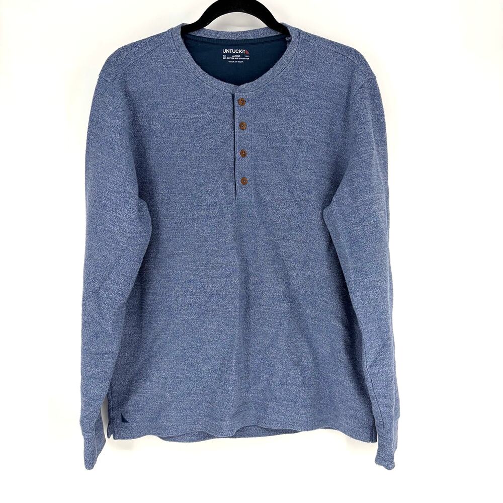 UNTUCKit Urey Henley Shirt Men's Large Blue Long Sleeve Heavy Knit Casual